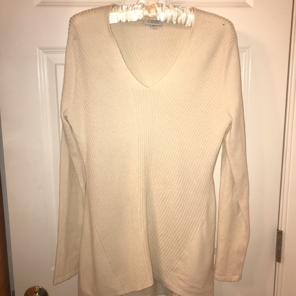 kinross 100% cashmere asymmetrical ribbed vneck